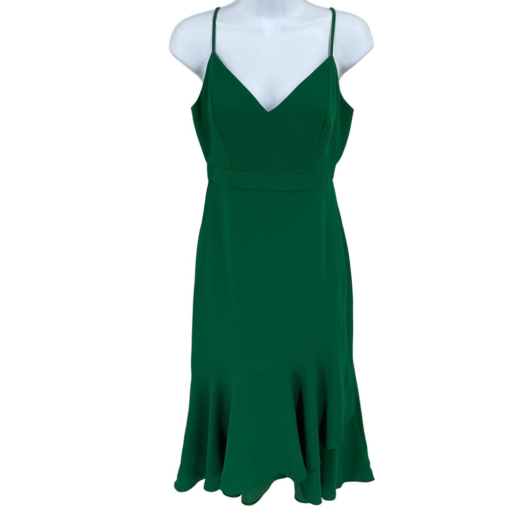 Banana Republic Midi Dress Womens 0 P Green Flounce Hem Cocktail Party Event NEW